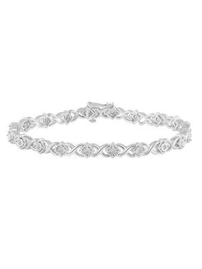 STERLING SILVER 1/2 CT TW DIAMOND TENNIS BRACELET 7" XO SQUARE